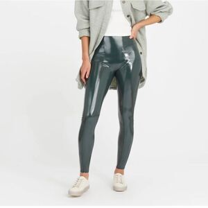 Spanx Faux Patent Leather Deep Green High Waist Leggings